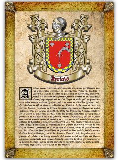 Apellido Arriola. Lámina descargable en formato pdf con impresiones ilimitadas